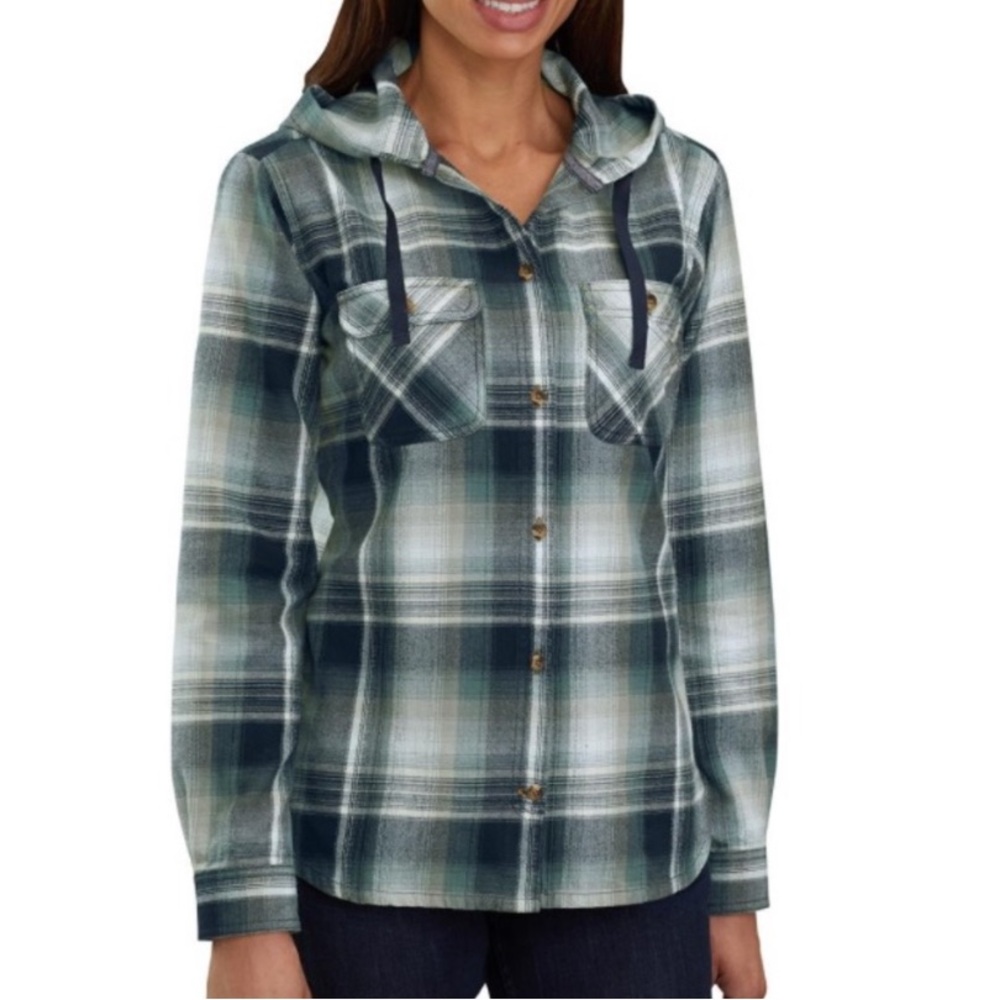 Carhartt Hooded Flannel Plaid Button Up Shirt Small